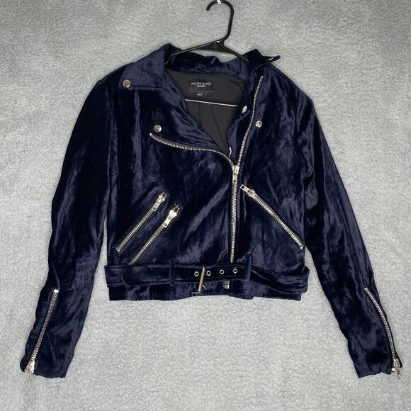 Walter Baker Travis Velvet Biker Motorcycle moto Jacket Zip Blue Women Size XS - Picture 1 of 7